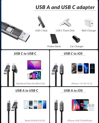 Ultimate 4-in-1 Fast Charging Cable – 5 ft Multi-Device Charger for USB A, USB C & Lightning | 60 W Power & High-Speed Data Transfer | Ideal for i Phone 16/15/14/13 Series & i Pad | Travel-Friendly, Durable, and Versatile Charging Solution
