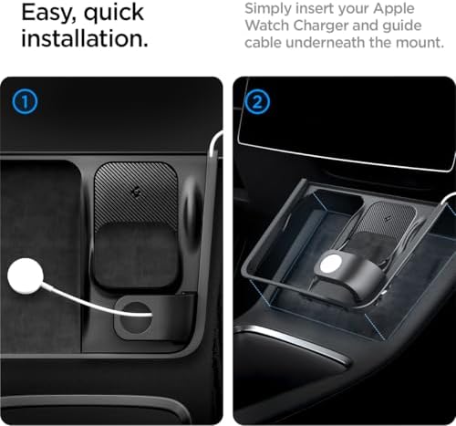 Spigen 3-in-1 Wireless Charging Organizer Mount for Tesla Model 3 (2024/2025 Highland) – Multifunctional Charging Station for i Phone, Air Pods & Apple Watch – Sleek Design, Enhanced Device Compatibility, Effortless Installation