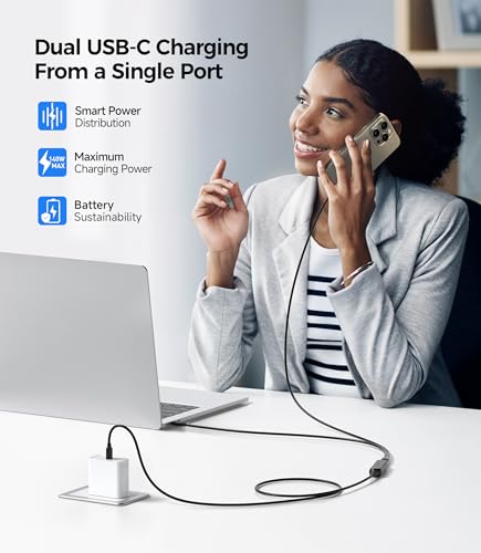 Cable Matters Braided USB C Multi Charging Cable – 6ft, 140W Smart Power Allocation, Supports Charging & 480Mbps Data Transfer, USB C Power Splitter Compatible with MacBook Pro, XPS, iPad, iPhone – Enhanced Compatibility and Speed