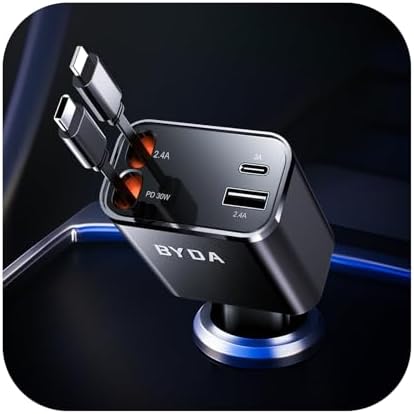 Revolutionary 2025 Micro-Version 4-in-1 Retractable Car Charger – 69 W Fast Charging USB C Adapter for i Phone 16/15/14/13, Samsung Galaxy, i Pad, Pixel – Ultimate Convenience with Tangle-Free Design and Enhanced Compatibility for All Your Devices