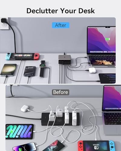 200 W Ga N IV USB-C Charging Hub – 8-Port Fast Charger Station with PD 65 W Laptop Power for Mac Book Pro/Air, i Phone 16/15/14, Galaxy S23/22 & Steam Deck – Ultimate Compact Solution for Multi-Device Efficiency and Safety