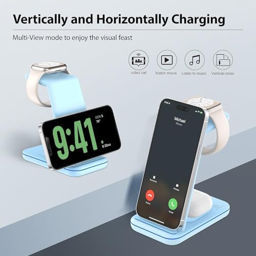 3-in-1 Wireless Charging Station for Apple Devices – Fast Magnetic Charger for i Phone 15/14/13/12/Pro Max/SE/11/XS/XR/8, Apple Watch 9-2, and Air Pods – Streamlined Power Solution for Home and Travel – Sleek, Compact Design for Enhanced Compatibility and Speed