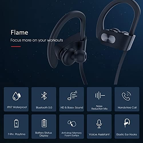Redzoo V5.0 Bluetooth Sports Headphones – IPX7 Waterproof Wireless Earbuds with 16 Hours of Playtime, CVC 6.0 Noise Cancellation, and Bass+ HD Stereo Sound for Uninterrupted Gym and Running Sessions – Ergonomic In-Ear Design for Ultimate Comfort and Durability