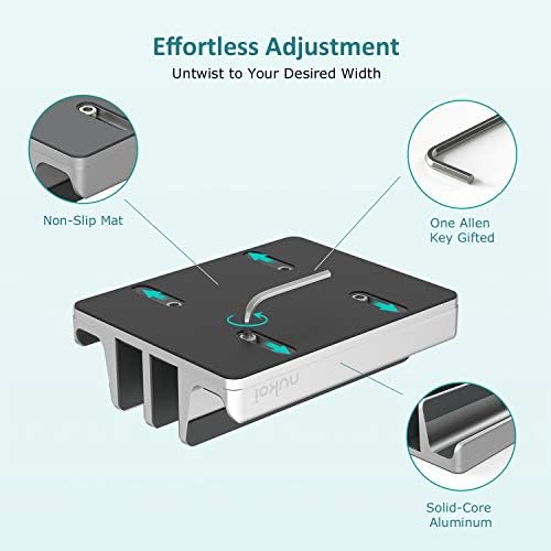 Transform Your Workspace with SPACEMax Premium Vertical Laptop Stand – Adjustable Aluminum Holder for Laptops Up to 17.3” Featuring Advanced Anti-Tip GRIPLock Technology – Versatile 4-Slot Design for Tablets and Phones – Elegant Silver Finish for a Modern Desk Aesthetic – Enhance Your Workflow Efficiency and Posture with Lightweight, Durable Construction