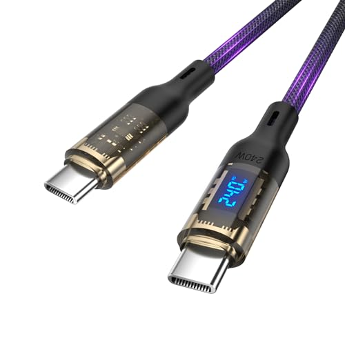 Ultra-Fast 240 W USB C to USB C Charging Cable with Real-Time LED Display – Optimal Rapid Charging for Mac Book Pro, i Phone 16/15, Galaxy S23+/Ultra – 4 ft Durable Design for Effortless Data Transfer and Monitoring