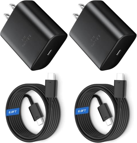 Ultra-Fast 45 W Samsung USB-C Charger with 6 ft Cable – Dual Pack for Galaxy S25/S24/S23/S22/S21/S20 & Note 10 Plus – Versatile Type C Charging Cord for Enhanced Performance and Connectivity – Perfect for Home, Office, and Travel