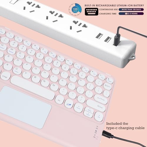 Ultra-Slim Pink Bluetooth Keyboard with Touchpad – Multi-Device Compatible Rechargeable Wireless Keyboard for i Pad, i Phone, Android, PC & Mac – Effortless Typing & Intuitive Navigation for On-the-Go Professionals and Students