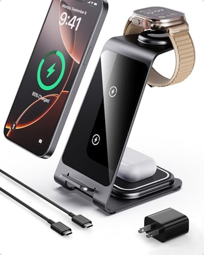 Intoval 3-in-1 Wireless Charging Station: Sleek Fast Charger for i Phone 16/15/14/13/12/11/X Pro Max, Apple Watch 10 Ultra/3 SE/9/8/7/6/5/4/3/2, and Air Pods Pro/4/Pro 2/3 – Ultimate Compatibility and Efficient Power Management in Stylish Silver Finish