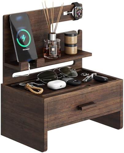NiHome Wooden Nightstand Organizer for Men, Solid Wood Charging Dock for Smartphone, Smartwatch, Tablet, Wallet, Keys, Glasses, Accessories, Easy Assembly Stylish Design for Classic & Modern Interiors – Enhanced Compatibility and Speed