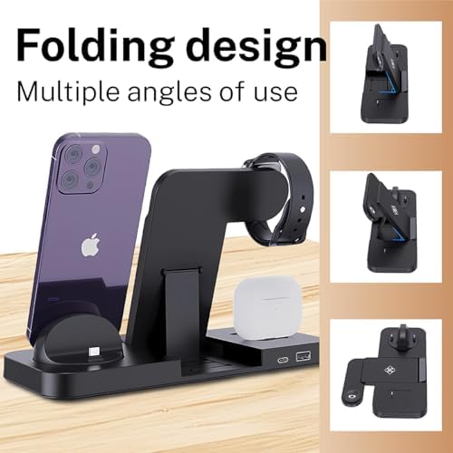 Ultimate 6-in-1 Wireless Charging Dock for i Phone 16/15/14/13, Apple Watch Series, Air Pods Pro – Super-Fast Qi-Certified Charging Station with QC3.0 Adapter for Seamless Device Compatibility and Safety Features – Perfect for Home and Travel Use