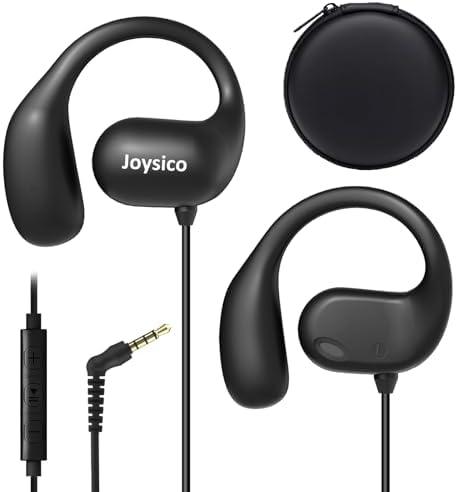 Joyico Comfort Fit Wired Open Ear Headphones with Microphone – Ultra Lightweight Sports Earbuds Featuring Secure Wrap-Around Design & Volume Control for Active Lifestyles – Enhanced Sound Quality & Environmental Awareness for Running and Fitness Enthusiasts