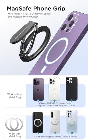 VAWcornic Magnetic Phone Ring Holder: Dual-Sided Grip & Stand for Mag Safe i Phone 14/13/12 & All Smartphones – Ultra-Lightweight Design for Optimal Stability and Versatile Viewing Angles