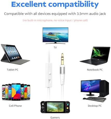 Extended Comfort Wired Earbuds with 6.5-Foot Cord and Integrated Volume Control – Perfect for TV and Laptop Use – Universal Compatibility for Superior Sound Quality in a Stylish Black Design