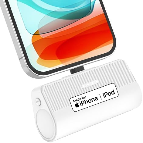 KKD 5000 m Ah Portable Charger for i Phone – MFi Certified Built-in Plug for Fast Charging on the Go, Compact Power Bank for i Phone 14/13/12/11/XR/X/SE/8/7/6/6 s/Pro Max/Plus & i Pad, Sleek Design for Ultimate Portability