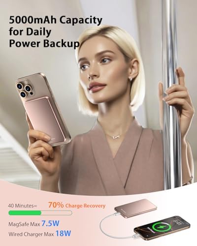 Ultra-Slim Magnetic Power Bank for i Phone – 5000 m Ah Fast Charging Wireless Charger, Lightweight Alloy Design, Sleek Aluminum Finish with Advanced Heat Management, Perfect for i Phone 16/15 Pro Max/14/13/12 – Stay Powered Anywhere, Anytime
