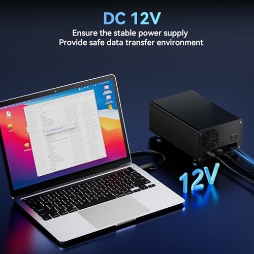 High-Performance Aluminum Dual Bay Hard Drive Enclosure – 10 Gbps USB 3.2 Gen 2 with Cooling Fan for 2.5”/3.5” SATA HDD/SSD, Hot Swappable & Daisy Chain Expansion, Tool-Free Setup for Seamless Data Management