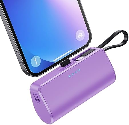 Dual Pack Mini Power Bank with Built-in USB C Cable – 5200 m Ah Fast Charging Battery for i Phone 15/14/13/12/11/XR/8/7/6 & Android Devices – Ultra-Portable Travel Charger for On-the-Go Power Needs