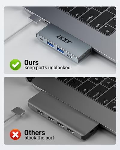 Acer USB C Hub for Mac Book Pro/Air M1 M2 M3 – Ultimate 6-in-2 Detachable Adapter with 4 K@60 Hz HDMI, Dual USB-A & USB-C 3.0 Ports, and 100 W PD Charging for Unmatched Multi-Device Connectivity and Enhanced Productivity Solutions