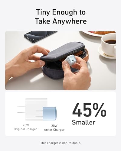 Anker 20 W USB-C Charger Block with Power IQ 3.0 – Ultra-Compact Fast Charging Solution for i Phone 16/15, Galaxy, Pixel 4/3, i Pad – Includes Bonus USB-C Cable for Enhanced Portability and Safety Features