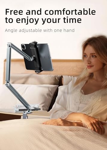 Premium Adjustable Tablet Stand with 360° Rotation – Ultra-Sturdy Aluminum Holder for i Pad, Kindle & More – Ergonomic Desk Mount for Enhanced Comfort and Stability – Fits 4-13″ Devices – Ideal for Video Calls, Multitasking & Entertainment – Elevate Your Viewing Experience with Non-Slip Base