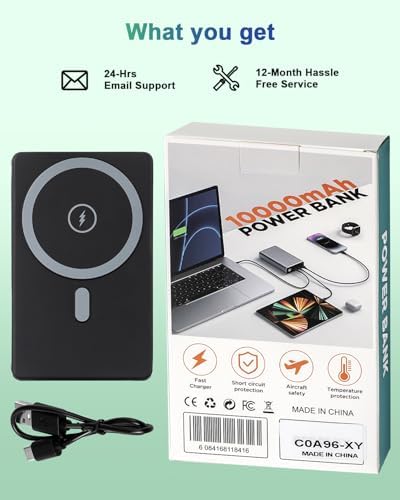 Ultra-Slim Magnetic Wireless Power Bank 10000 m Ah – 20 W PD Fast Charging for i Phone 16/15/14/13/12 & Samsung Devices – Effortless Magnetic Alignment for On-the-Go Power Solutions – Universal USB-C Compatibility for All Your Charging Needs
