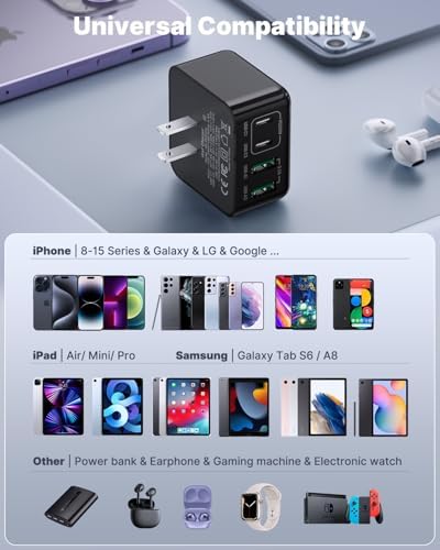 Aioneus 40 W USB C Fast Charging Block – 4-Port Dual PD & QC Wall Charger for i Phone 11-16, i Pad & Samsung Devices – Compact, High-Performance Power Adapter with Enhanced Safety Features for Home & Travel