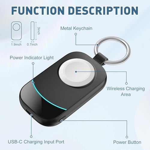 Portable Keychain Charger for Apple Watch – 2500 m Ah Fast Wireless Power Bank for Series 10, 9, SE & Ultra 2 – Essential Travel Companion for Effortless Charging Anytime, Anywhere – Lightweight, Durable, and User-Friendly Design for Active Lifestyles – Versatile Smartwatch Charging Solution