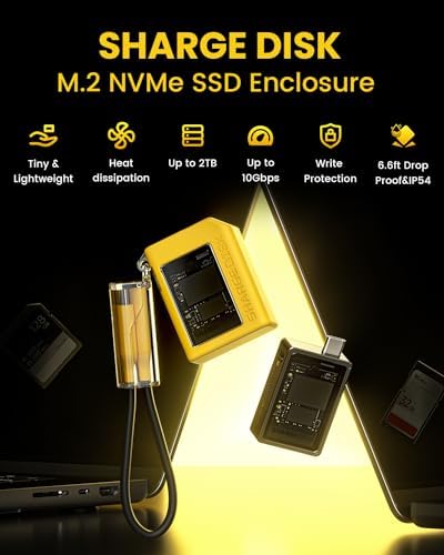 Ultra-Fast Disk M.2 NVMe SSD Enclosure with Active Cooling Technology – 10 Gbps USB-C 3.2 Gen2 Reader for M Keys & 2230 SSDs – Stylish Yellow Design for Optimal Performance and Enhanced Durability