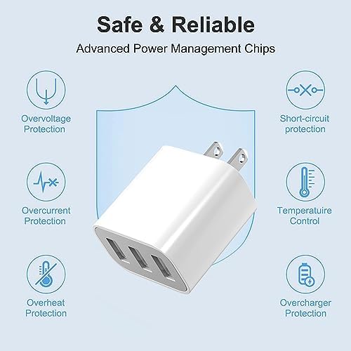 Versatile 3-Port USB Wall Charger – Fast Charging Adapter for i Phone 14/13/12/11 Pro Max, i Pad, Samsung Galaxy & More – Multi-Device Power Solution for Home, Office, and Travel – Compact Design for Enhanced Compatibility and Speed