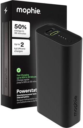 Mophie Powerstation Mini 5,000 m Ah Portable Power Bank – Ultra-Fast 20 W USB-C PD Charger for Rapid Device Recharging, Compact Pocket-Sized Design with LED Battery Indicator, Includes USB-C Cable for Instant Connectivity, Essential Travel Accessory for On-the-Go Smartphone Power