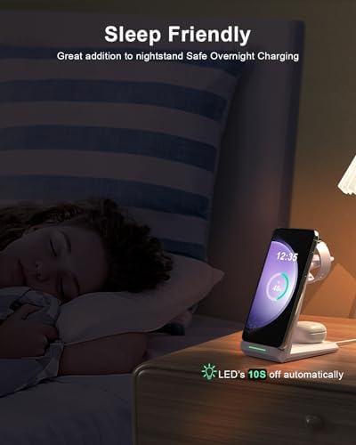 ADADPU 3-in-1 Wireless Charging Station for Samsung Devices – Fast Charging Dock for Galaxy S25, S24, S23, S22, S21, Galaxy Watch Series 7/6/5/4/3/Pro & Galaxy Buds – Includes 5 ft Cable & Adapter for Enhanced Efficiency and Connectivity