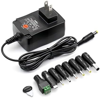 Versatile 36 W Adjustable Voltage AC/DC Power Adapter – Multi-Device Charger for LED Lights, Smartphones, and Electronics – Enhanced 1 A to 3 A Output for Quick Compatibility and Reliable Performance – Ideal for Home, Office, and Travel Use