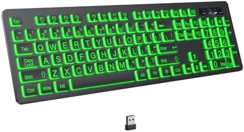 Elevate Your Typing Experience with the Large Print Backlit Wireless Keyboard – Silent, Rechargeable & Versatile for Windows and Laptops, Featuring 7 Vibrant Backlight Colors for Enhanced Visibility and Comfort