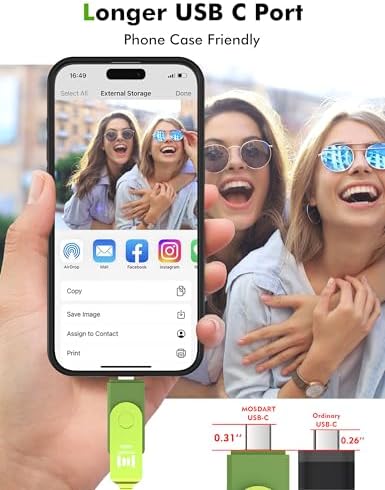 MOSDART 256 GB USB 3.1 Dual Flash Drive – Lightning-Fast Data Transfer for i Phone 15/16, Android, i Pad & Mac Book – Versatile USB-C & A Compatibility – Portable Keychain Design with LED Status Indicator
