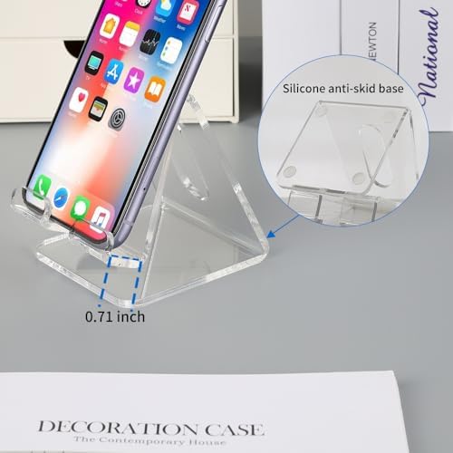 Fancial Acrylic Cell Phone Stand, Portable Phone Holder, Clear Phone Stand for Desk, Compatible with iPhone 15 14 13 12 Pro Max Mini 11 Xr Plus SE, Android Smartphone, Pad, Tablet, Desk Accessories – Enhanced Compatibility and Speed