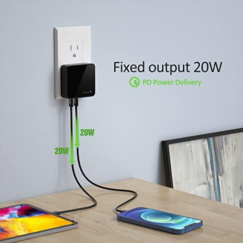 Nekmit 52 W Ultra-Compact 4-Port USB C Fast Charger – Dual 20 W Power Delivery & Dual USB Ports for Rapid Charging of i Phone 13, Galaxy, Pixel, i Pad Pro & More – Sleek Design for Home, Office & Travel Efficiency