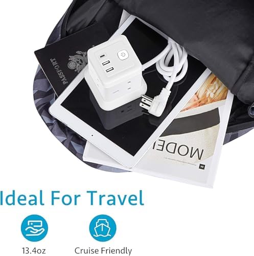 BEVA 10 ft Travel Power Strip with USB – Compact Cube Charging Station Featuring 4 Spacious Outlets and 3 Fast USB Ports for Home, Office, and Dorm Use – Overload Protection for Safe, Efficient Power Management