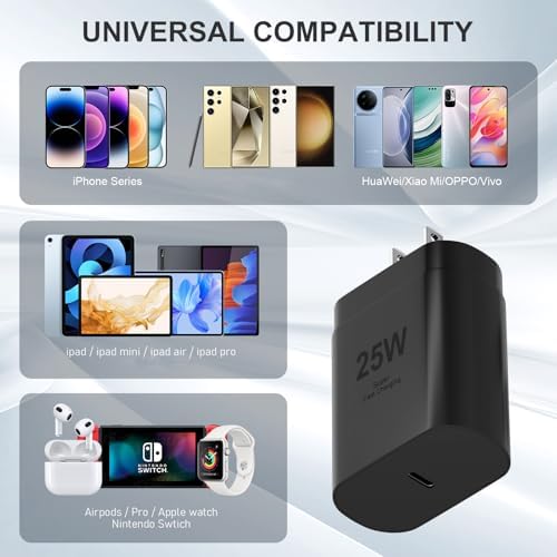 Samsung 25 W PD Super Fast USB-C Charger Block – Efficient Quick Charge Wall Adapter for Galaxy S Series, Z Fold, and Note Models – Compact and Safe Design for Ultimate Portability and Device Protection