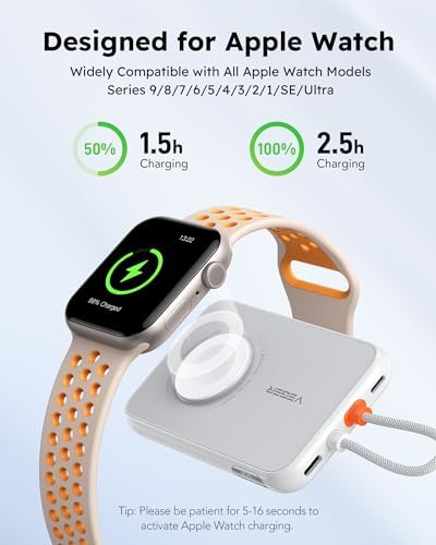 VEGER 5000 m Ah Mini Power Bank with Built-in Cable – PD 20 W Fast Charger for i Phone 14/13/12/Pro Max, Android Devices & Apple Watch – Lightweight Travel Essential in Vibrant Yellow – Ultimate Charging Solution for On-the-Go Connectivity