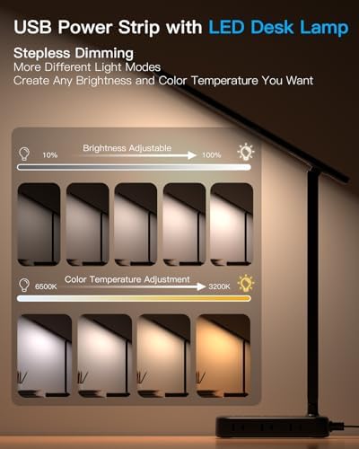 Transform Your Workspace with the One Beat Multifunctional Desk Lamp: 6 AC Outlets & 4 USB Ports (Including 2 USB-C) for Effortless Charging, 4 Color Modes & 5 Brightness Levels for Eye-Caring Illumination – Perfect for Home Office, College Dorm, and Essential Room Decor (White)