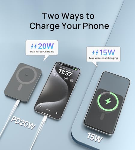 Ultra-Slim Magnetic Power Bank for i Phone – 5000 m Ah Wireless Charger with 20 W PD Fast Charging, Sleek Aluminum Alloy Design, and Superior Compatibility for i Phone 16/15/14/13/12 Series, Effortless Snap-On Charging with Advanced Heat Dissipation Technology and Robust Magnetic Stability