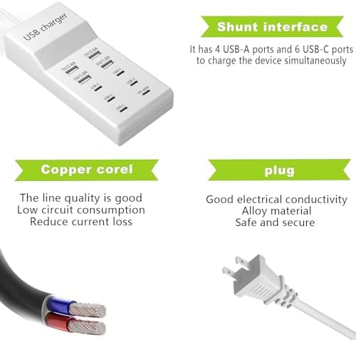 Maximize Your Charging Potential with the 10-Port USB Charger Block – 100 W Fast Charging Hub for i Phones, i Pads, Samsung Galaxy, and Android Devices – Sleek, Compact Design with Smart Power Distribution and Enhanced Safety Features for Multi-Device Families and Professionals