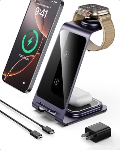 Intoval 3-in-1 Wireless Charging Station: Sleek Fast Charger for i Phone 16/15/14/13/12/11/X Pro Max, Apple Watch 10 Ultra/3 SE/9/8/7/6/5/4/3/2, and Air Pods Pro/4/Pro 2/3 – Ultimate Compatibility and Efficient Power Management in Stylish Silver Finish