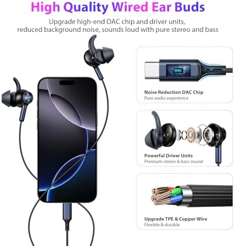 APETOO USB-C Sports Earbuds – Sweatproof Wired Headphones with Anti-Fall Wingtips, Deep Bass Audio, and Hands-Free Calling – Ideal for Active Lifestyles and Compatible with i Phone 16 & Galaxy Devices for Exceptional Comfort and Performance