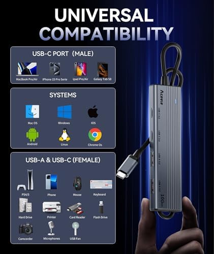 Revolutionize Your Connectivity with the Aceele 10 Gbps USB C Hub Splitter – Ultimate 4-Port Adapter Featuring Dual USB-A 3.2 & USB-C 3.2 for Mac Book Pro, i Mac, i Pad – High-Efficiency 100 W Power Delivery Charging – Seamless Device Integration for Swift File Transfers and Enhanced Productivity