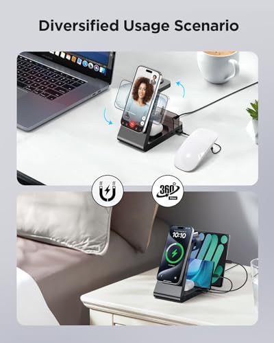 5-in-1 Wireless Charging Station for Apple Devices – Sleek Mag-Safe Dock for i Phone 16, 15, 14, 13, 12 Pro Max, Apple Watch, and Air Pods – Fast 15 W Charging, Magnetic Alignment, Compact White Design – Ultimate Multi-Device Charger with Overcharge Protection and Temperature Control