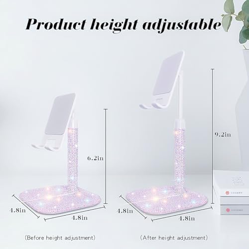 Cavdycidy Bling Cell Phone Stand for Desk,Glitter Rhinestone Angle Adjustable Phone Holder,Crystal Desktop Holder Compatible with iPhone 16 Pro Max 15 Plus 14 13 12 11 and Samsung,All Phones(Pink) – Enhanced Compatibility and Speed