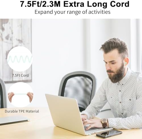 Lightweight USB Noise-Canceling Headset with Microphone for PCs and Laptops – 7.5 Ft Wired Earbuds Featuring In-Line Volume Control for Seamless Zoom Meetings and Online Learning, Optimized for Dell & HP – Superior Comfort and Crystal-Clear Audio for Extended Use