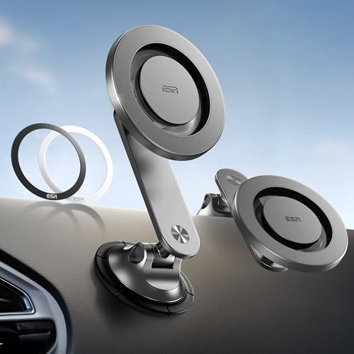 ESR Mag Safe Car Mount – Magnetic Phone Holder for Air Vent & Dashboard, Compatible with i Phone 16/16 e/15/14/13/12, Samsung, and All Smartphones – Includes 2 Metal Rings for Enhanced Stability – Sleek Design for Effortless Driving Experience