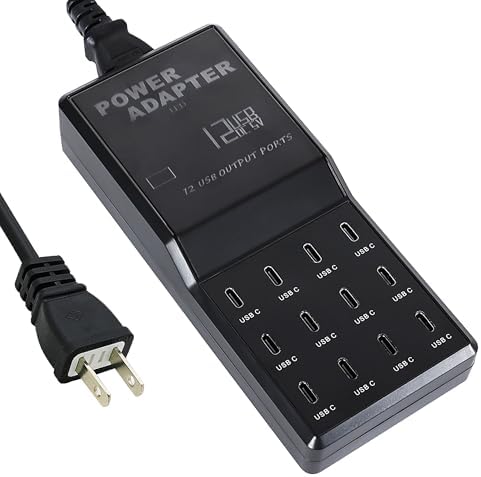 65 W 12-in-1 USB-C Charging Station for i Phone 16 Pro/Max, Mac Book Pro/Air & i Pad Pro | High-Speed Multi-Device Desktop Charger with 12 USB-C Ports & 5 ft Flat Power Cord | Perfect for Home & Office Efficiency and Clutter-Free Charging Solution